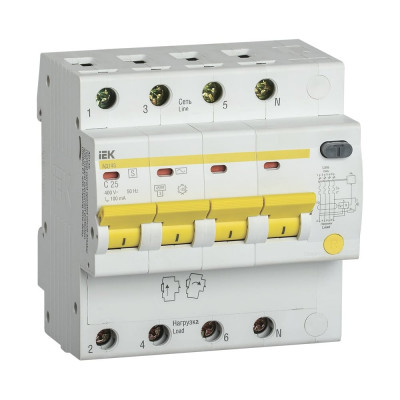 Дифференциальный автомат IEK АД14S, 4Р, 25А, 100мА MAD13-4-025-C-100