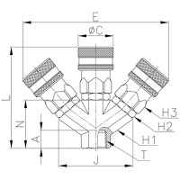 Куплунг внутренняя резьба - мама, 3 выхода CDC Pneumatics OLC 3A