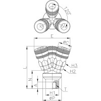 Куплунг внутренняя резьба - мама, 3 выхода CDC Pneumatics LC 03