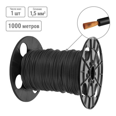 Провод ПуГВ TDM ELECTRIC 1x1,5 ГОСТ на катушке (1000м), черный SQ0124-0522