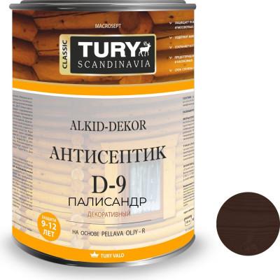Тонирующий антисептик TURY D-9 Alkid-Dekor (палисандр; 0,9 л) T1-00002224