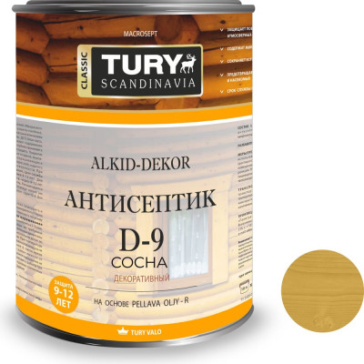 Тонирующий антисептик TURY D-9 Alkid-Dekor (сосна; 0,9 л) T1-00002225