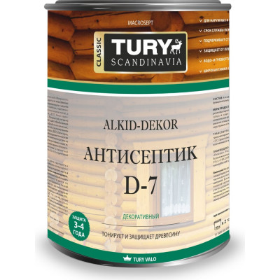 Тонирующий антисептик TURY D-7 Alkid-Dekor бесцветный, 0.8 л 20013155