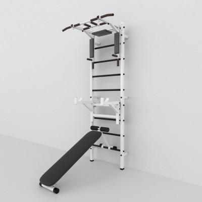 Разборная шведская стенка BARFITS турник 3 в 1 Premium, стойка, скамья, белая 4607120459421