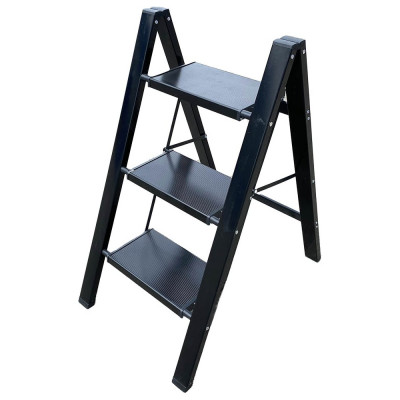 Алюминиевая стремянка SevenBerg milano 3 широкие ступени чёрная Milano-3 black