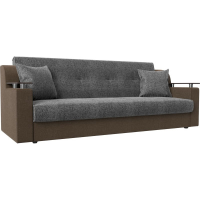 Прямой диван Лига диванов книжка Сенатор основа рогожка серая, компаньон рогожка коричневая 110134