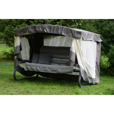 Садовые качели OLSA 4-х местные Александрия каркас серый, серый рисунок полоска 2 упаковки с1498