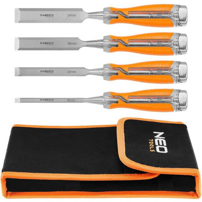 Набор стамесок NEO TOOLS 6, 12, 18, 24 мм, двухкомпонентная ручка, 4 шт. 37-900