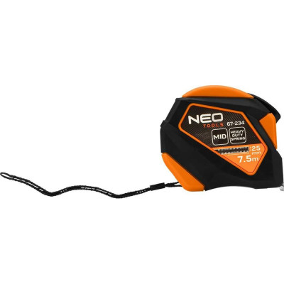 Рулетка стальная NEO TOOLS 7,5 м x 25 мм, автоблокировка, кнопка остановки, магнит 67-234