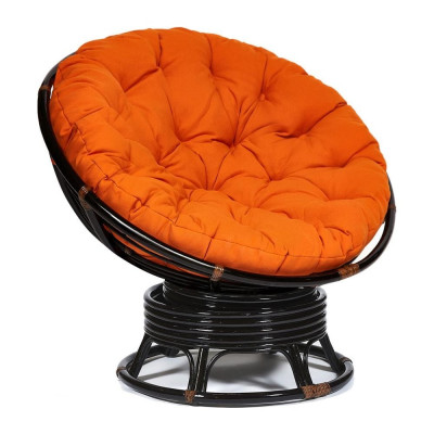 Кресло-качалка Tetchair "PAPASAN" w 23/01 B, с подушкой, Antique brown (античный черно-коричневый), ткань оранжевый, С 23 13750