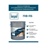 Эмаль Bergauf ПФ-115 алкидная для деревянных, металлических и бетонных поверхностей, белая, 6 кг 71503