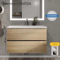 Тумба с раковиной для ванной Uperwood Barsa 90 см, раковина белая, подвесная тумба черная/дуб сонома 29830205649