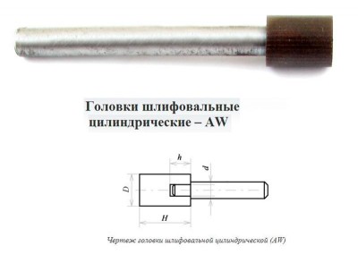 Головка алмазная цилиндрическая d 8,0х 3х 8х60мм aw(гц) ssd-2(ас4) 80/63 100% в2-01 с хвостовиком 