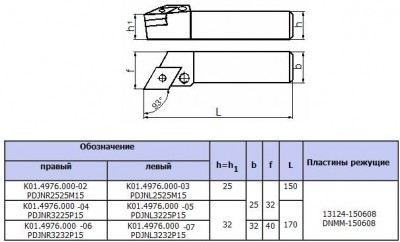 Резец контурный 25х25х150 (pdjnl-25 25-м15) для ромбич. пласт.(dnmg-150612) левый (шт)