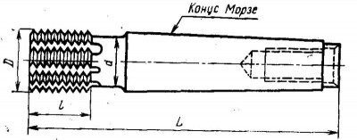 Фреза резьбовая гребенчатая шаг р 1,25мм, d32х32х132мм р6м5 z=8, хв-к км3 (шт)