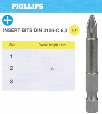 Биты крестовые рн1х 75мм s2 цилиндр. с насечкой din3126 хв-к е1/4 profi (шт)