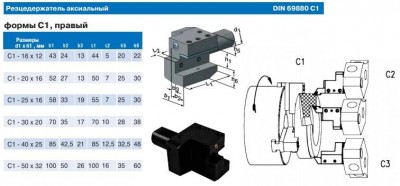 Резцедержатель аксиальный с1-40х25 правый с хвостовиком vdi40-3425 din69880 