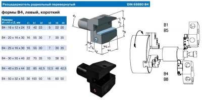 Резцедержатель радиальный в4-30х20х40 левый перевернутый с хвостовиком vdi30-3425 din69880 