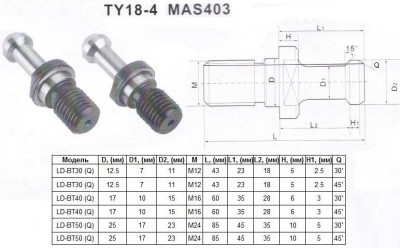 Штревель (затяжной винт) м24, d25мм, l85мм, q45° для хв-ка mas403-7:24-bt50 
