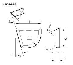 Пластина 06090 вк8 правая (16х14х5х8х18гр) (для подр. и расточных резцов под глухие отв.) (шт)