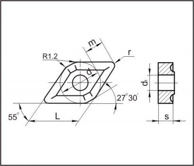 Пластина dnmm - 150608 т15к6(н10) ромбическая(55) dвн=5мм (13124) со стружколомом (шт)