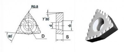 Пластина wcmx - 080408 р20 трёхгранная ломаная dвн=5мм (для сверления рельс) (шт)