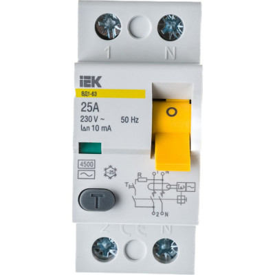 IEK Выключатель диф. тока 2п 25A 10mA тип AC ВД1-63 ИЭК MDV10-2-025-010