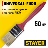 Плоская кисть STAYER UNIVERSAL-EURO светлая натуральная щетина, пластмассовая ручка, 50мм, 2" 0108-50