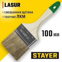 Плоская кисть STAYER LASUR смешанная щетина, деревянная ручка, для высокотекучих ЛКМ, 100мм, 4" 01031-100