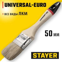 Плоская кисть STAYER UNIVERSAL-EURO светлая натуральная щетина, деревянная ручка, 50мм, 2" 0102-050