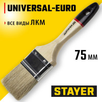 Плоская кисть STAYER UNIVERSAL-EURO светлая натуральная щетина, деревянная ручка, 75мм, 3" 0102-075