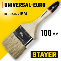 Плоская кисть STAYER UNIVERSAL-EURO светлая натуральная щетина, деревянная ручка, 100 мм, 4" 0102-100