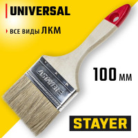 Плоская кисть STAYER UNIVERSAL светлая натуральная щетина, деревянная ручка, 100мм 0101-100