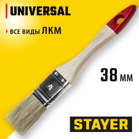 Плоская кисть STAYER UNIVERSAL светлая натуральная щетина, деревянная ручка, 38мм, 1.5" 0101-038