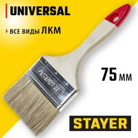 Плоская кисть STAYER UNIVERSAL светлая натуральная щетина, деревянная ручка, 75мм, 3" 0101-075