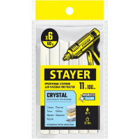 Стержни клеевые прозрачные, универсальные 11х100 мм, 6 шт, STAYER Professional Cristal 0682-H6