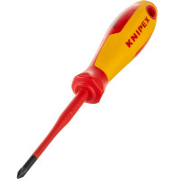 Тонкая отвёртка Knipex VDE 1000V Pozidriv PZ1 крестовая, L стержня 80 мм, 2-комп. рук-ка KN-982501SL