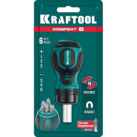 Реверсивная отвертка KRAFTOOL Kompakt-6 с битами, 6 предм. 26190-H7