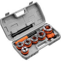 Набор клуппов SPARTA 1/4"-3/8"-1/2"-3/4"-1"-1,25" + плашкодержатель с трещоткой, 9 предметов 773355