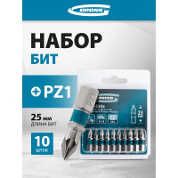 Набор бит (сталь S2; PZ 1х25 мм; 10 шт.) GROSS 11339