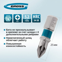 Набор бит (сталь S2; PZ 1х25 мм; 10 шт.) GROSS 11339