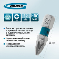 Набор бит (сталь S2; PZ 2х25 мм; 10 шт.) GROSS 11340