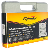 Набор метчиков и плашек SPARTA М3-М12, плашко-метчикодержатель, 40 предметов, в пластиковом боксе 773155