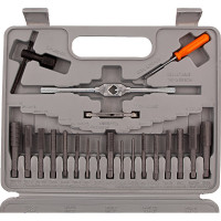 Набор метчиков и плашек SPARTA М3-М12, плашко-метчикодержатель, 40 предметов, в пластиковом боксе 773155