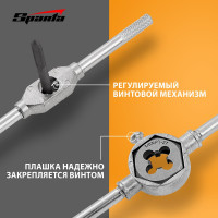 Набор метчиков и плашек SPARTA М3-М12, плашко-метчикодержатель, 40 предметов, в пластиковом боксе 773155