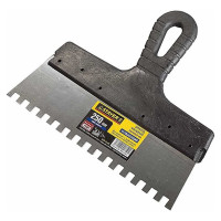 Нержавеющий зубчатый шпатель с пластмассовой ручкой, 250мм, зуб 10х10мм STAYER 1009-25-10