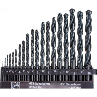 Набор сверл по металлу, SPARTA 1-10 мм, HSS,19 шт, пласт. бокс, цилин. хвостовик// 723705