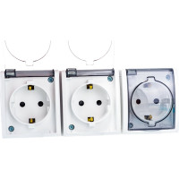 Тройная розетка с заземлением, шторками и крышкой, белая Simon 1594447-030