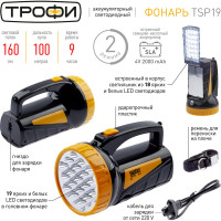 Фонарь ТРОФИ TSP19 Акку 4V2Ah, 19+18xLED, ЗУ 220V C0045552