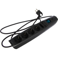 Сетевой фильтр 5 розеток, 2 USB, 2м, с/з, шторками и выключателем, черный, SFU-5es-2m-B ЭРА C0043326